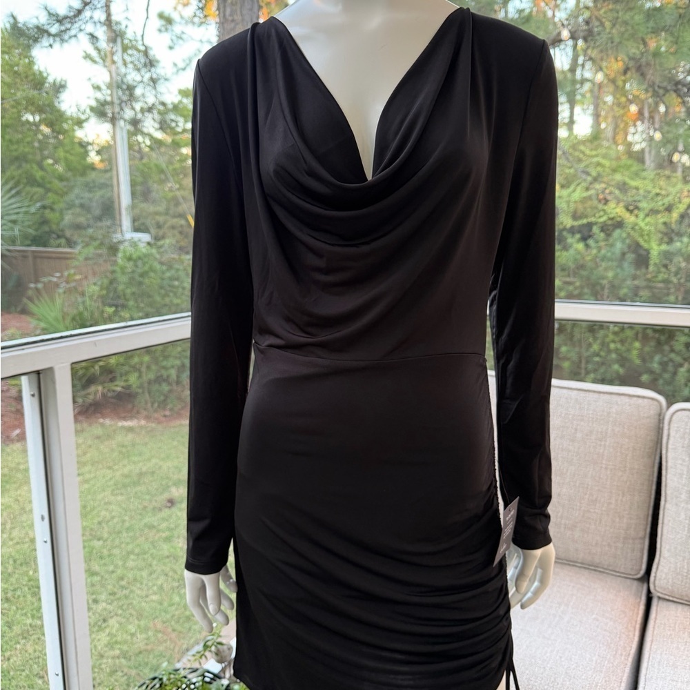 Lulu’s Black Draped Long Sleeve Dress- NWT Size L - Picture 1 of 6